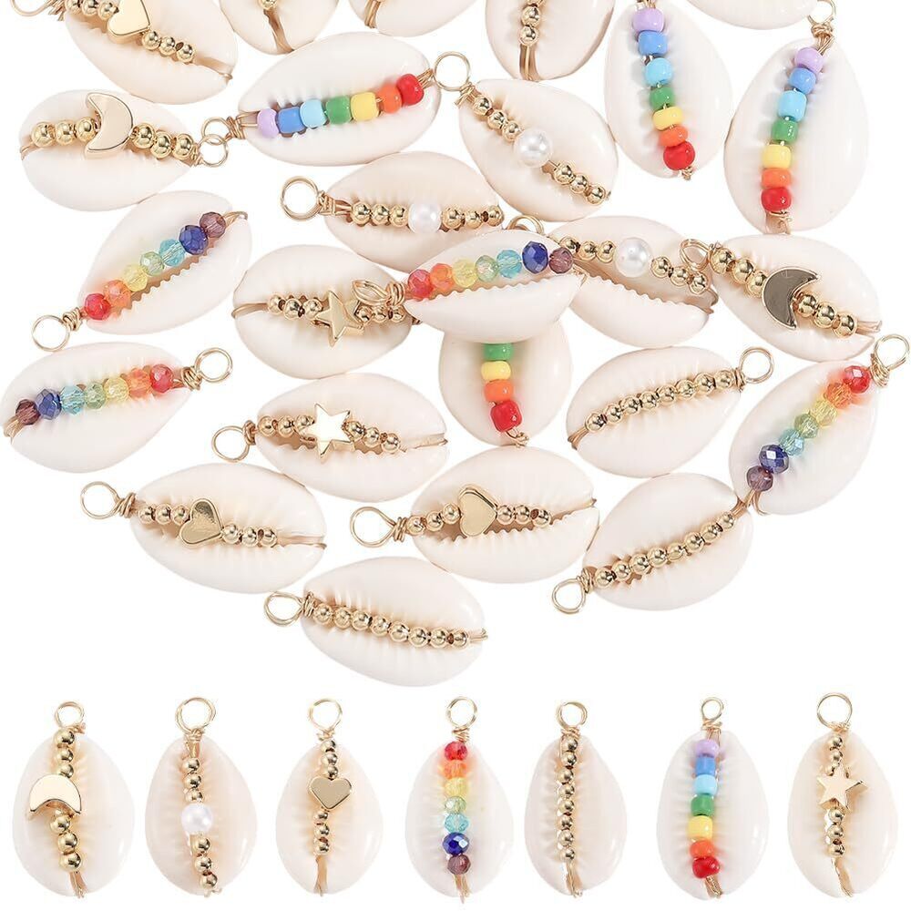 3301 1 Box 28Pcs 7 Styles Seashell Charms Bulk Natural Shell Charms Summer